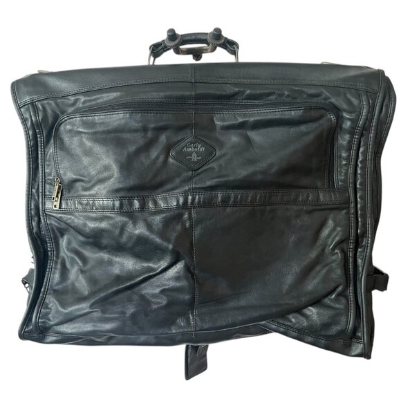Carlo Amboldi Black Leather Garment Bag Travel Large 36” Long Quality Italy - Picture 7 of 10
